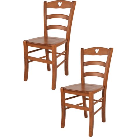 Tommychairs - Set 2 sedie modello Cuore per cucina bar e sala da pranzo, robusta struttura in legno di faggio color ciliegio e seduta in legno (1/5)