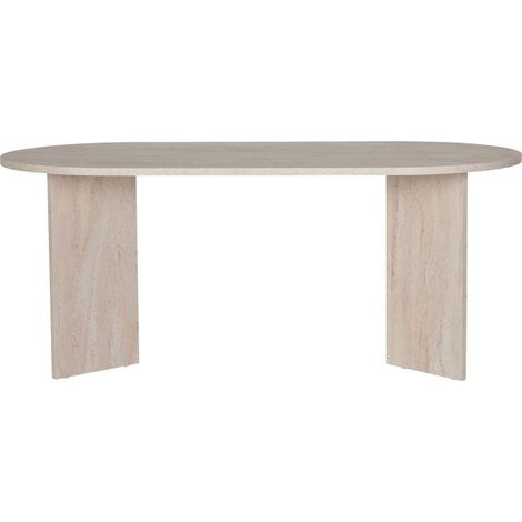 M&S – Table à manger ovale 8 personnes effet travertin – 180 cm largeur – 75 cm hauteur – 89,5 cm profondeur – 2 pieds en V