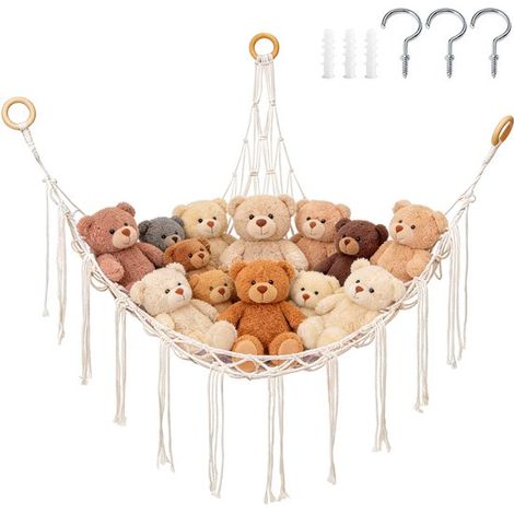 Rete portaoggetti tessuta per peluche - 100100140 cm - Rete triangolare - Rete angolare - Rete portaoggetti/amaca - Amaca per peluche - Rete tessuta a mano - Adatta per angoli - Rete sospesa - Include (1/5)