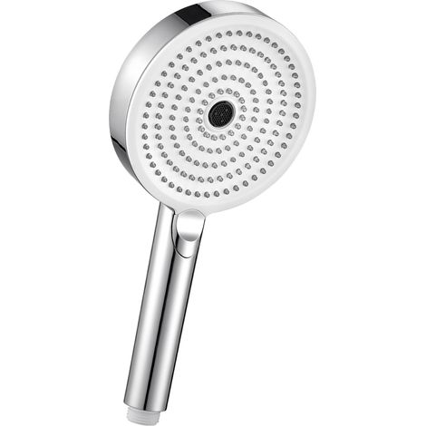 Douchette à main avec 3 jets, pommeau de douche 127 mm, facile à nettoyer - Chrome + Blanc