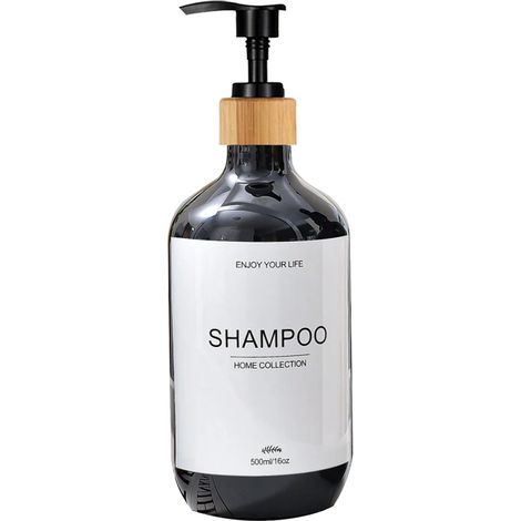 (B-black-shampoo-500ml) Flacon distributeur de shampoing, gel douche et après-shampoing étanche, pré-étiqueté et rechargeable. (1/5)