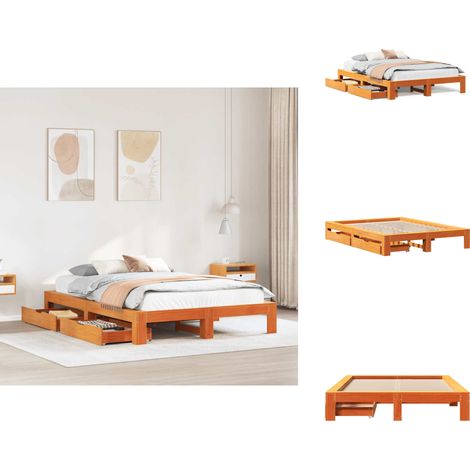 Cadre de lit sans matelas cire marron 150x200cm bois pin massif - Cadre De Lit - Cadres De Lit - Sommier - Meuble De Chambre À Coucher (1/5)