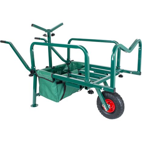 Relaxdays Angelwagen Transportwagen, Lastenkarre mit Tasche, HBT: 65x145x55 cm, verstellbar & klappbar, Stahl, grün
