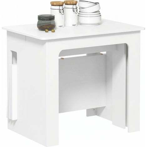 Table Ă manger pliable extensible panneau fibres 60-180x85x75 cm blanc cuisine salle Ă manger (1/4)