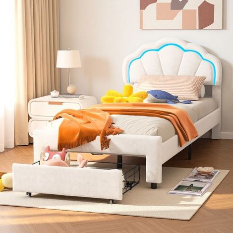 Cama Infantil - Modelo Pétalo - 90x200 - Cajón Integrado - LED RGB Controlables