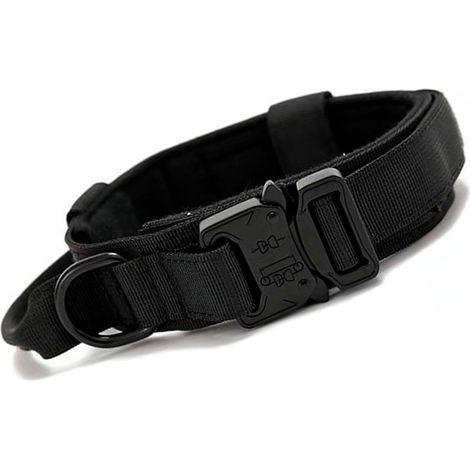 Ensemble collier et laisse pour chien avec boucle en métal tactique durable et sangle réglable (L, noir) (1/5)