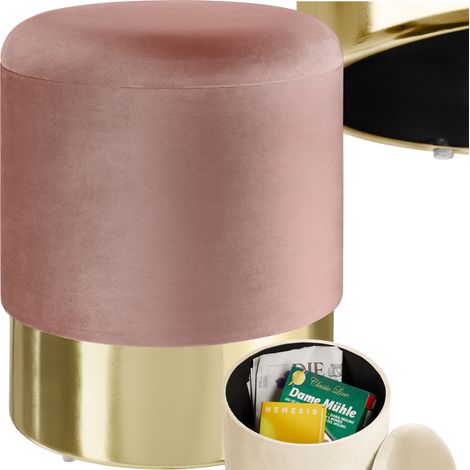 Pouf coffre de rangement aspect velours SARINA - (1/5)