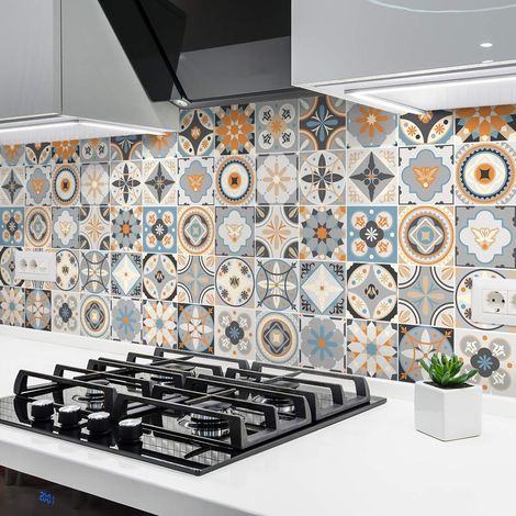 Stickers Carrelage Adhésif - Sticker Autocollant Carreaux de Ciment – Décoration Murale Stickers Carrelage pour Salle de Bain et Cuisine - Carreaux de Ciment adhésif Mural - 20 x 20 cm - 24 Pièces (1/5)