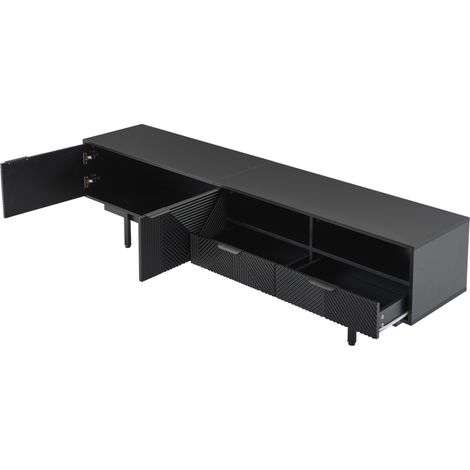 Mueble TV negro con diseño geométrico, 200x40x51 cm, para televisores de hasta 90 pulgadas, HOMVRA (1/5)