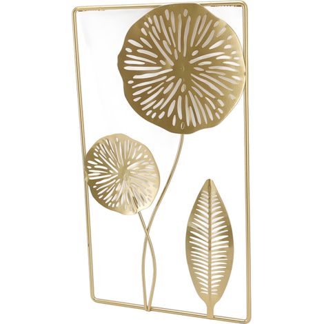 Décoration murale en fer forgé, forme rectangulaire ajourée, en forme de fleur dorée, idéale pour le salon ou le coin café. Parfaite pour la maison. (1/5)