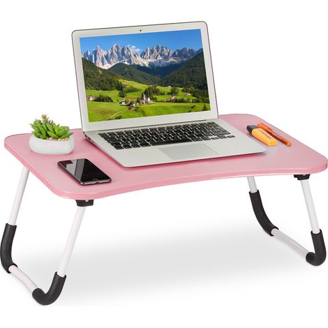 Relaxdays Tavolino per Laptop, Pieghevole, Letto e Divano, 26x63x40 cm, Tavolinetto per Notebook, MDF e Ferro, Rosa