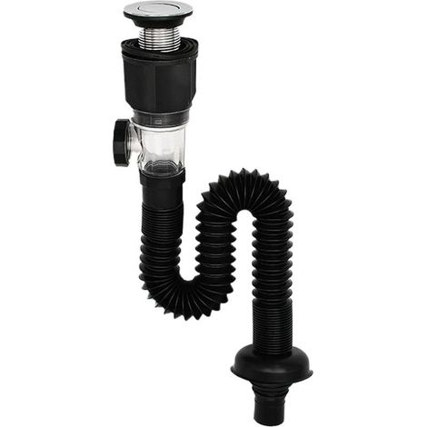 90-Degree Wide Flexible Expandable Sink Drain Pipe with S-Trap Odor Control, Opening, Tool-Free Quick Connect for Kitchen and Bathroom (1/5)