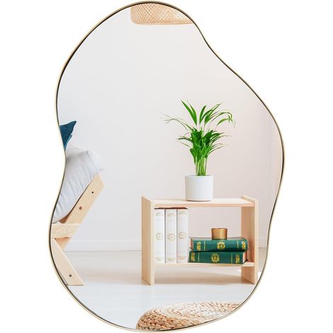 COSTWAY Espejo de Pared Asimétrico, Espejo de Pared Irregular con Marco de Metal y Tornillos de Expansión, Espejo de Tocador Decorativo para Entrada, Comedor, Baño, Sala de Estar (78 X 56,5 cm) (1/5)