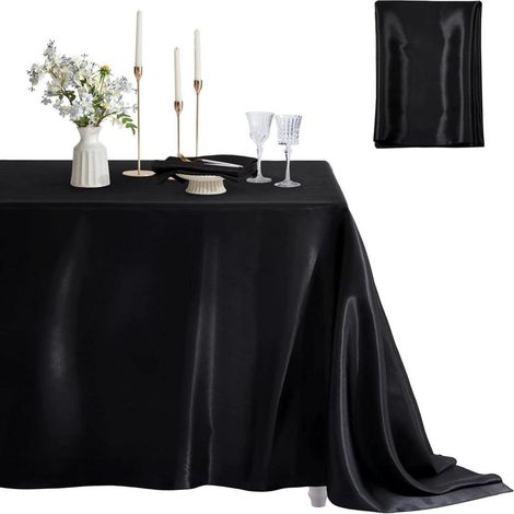 Satin-Tischdecke rechteckig 152x213cm Schwarz für Hochzeiten & Partys