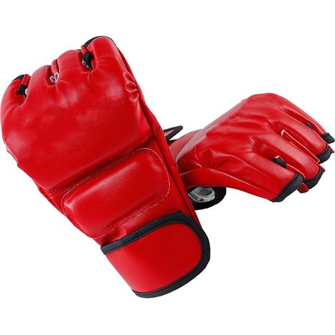 Gants de MMA unisexes demi-doigts, paumes ouvertes, pour l'entraînement au combat, rouges