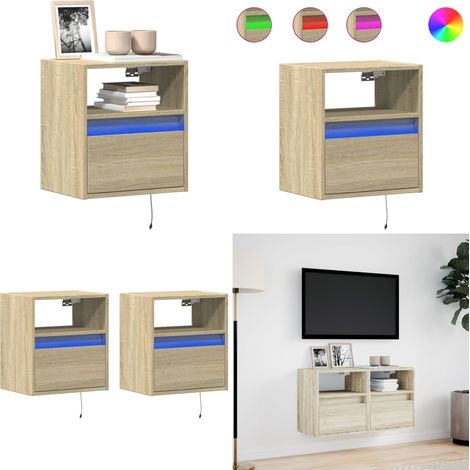 vidaXL Meubles TV muraux lumières LED 2 pcs chêne sonoma 41x31x45 cm