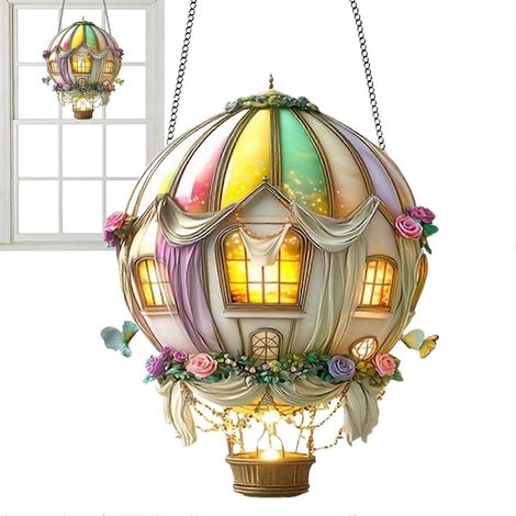 Lanterne décorative lumineuse 2D en forme de montgolfière, alimentée à l'énergie solaire, pour jardin, terrasse ou extérieur. (1/5)