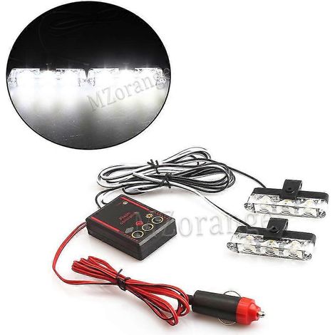 Lampe stroboscopique 2x3, gyrophare d'urgence FSO, lampe de signalisation LED, stroboscope, lampe de police, 12 V, 6 W, clignotant LED pour voiture, allume-cigare - Blanc (1/5)