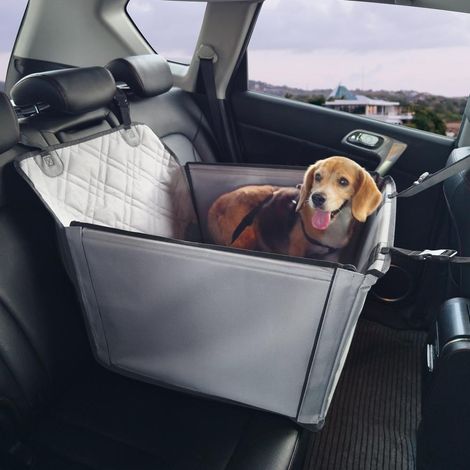 Voyage Sécurisé Siège Rehausseur pour Chien 75x58cm Jusqu'à 22kg Lit de Voiture en Tissu Oxford avec Laisse Banquette Gris (1/5)