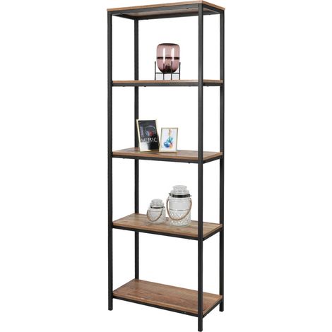 Scaffale aperto a 5 ripiani - 60x30x180 cm, colore quercia scura e nero - Collezione OAKLANDER