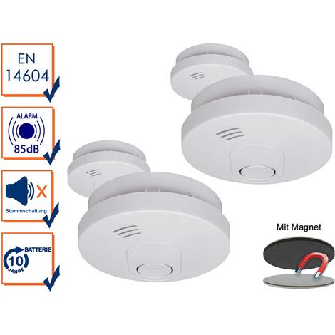 4er Set Rauchmelder mit 10 Jahres Batterie + Magnetklebe-Kit EN14604 (1/3)