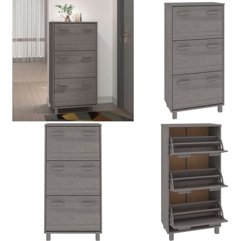 Schuhschrank HAMAR Hellgrau 59,5x35x117 cm Massivholz Kiefer - Holzschrank - Schrank Für Schuhe - Schuhregal - Garderobe - Einbauschrank - Home & Living