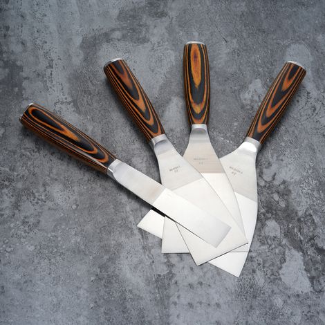 PENGGONG Set mit 4 Edelstahl-Spachtelmessern (1/2/3/4 Zoll) mit Holzgriff, ideal zum Abkratzen von Gips und Verteilen von Füllmasse bei der Wandreparatur.