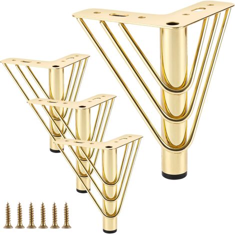 Lot de 4 Pied de Meuble Doré 15 cm - Pied de Canapé Triangle Creux au Design Unique - Support de Meuble en Métal avec Vis (1/5)
