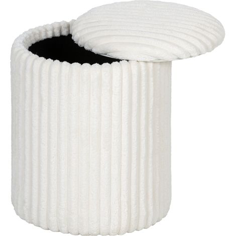Tabouret coffre de rangement, en velours, blanc, avec couvercle, aspect velours, pour salon chambre entrée, assise avec rangement