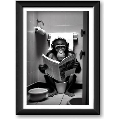 Poster Humoristique Pour WC, Affiche Decoration Murale en Toile, Decoration Salle de Bain Poster 30x40cm Sans Cadre Photo,Chimpanzés (1/5)