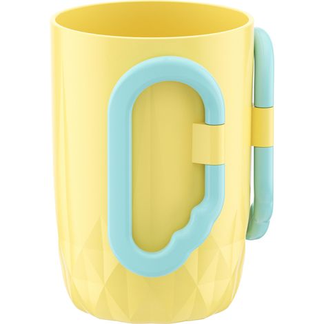 1 tasse de brosse à dents, tasse de salle de bain,Tasse jaune, poignée rose (1/5)