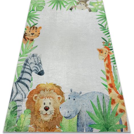 BAMBINO 54090 Waschteppich Tiere, Afrika für Kinder Anti-Rutsch - weiß / grün multicolour 140x200 cm