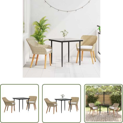 Gartentisch - Garten Essgruppe mit Kissen 3 pcs Beige Poly-Rattan (1/5)