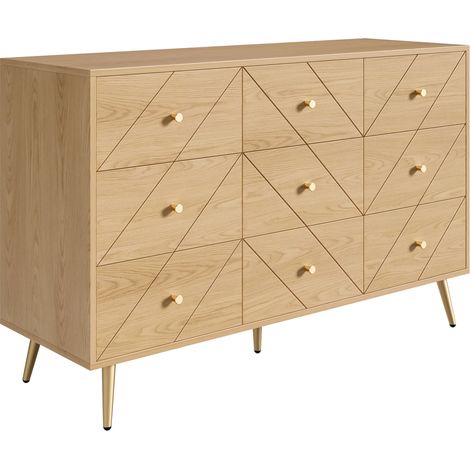 Cómoda moderna de 9 cajones con patas de hierro, 120 x 39 x 80 cm, color natural (1/5)