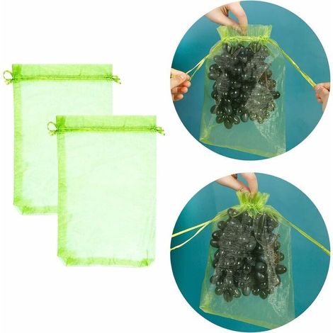 100 pièces Sac de protection de Grappes de Raisin, taille: 30 x 20 cm, couleur: vert, avec cordon, donne protection totale contre les guêpes, les oiseaux, Matériau: Organza (1/5)