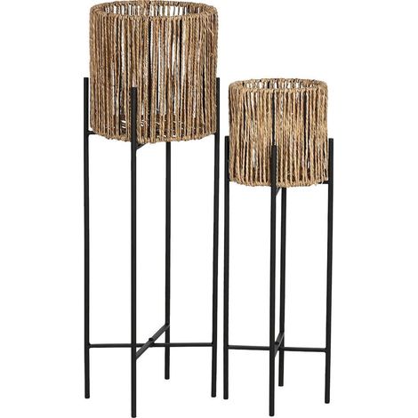 porte plante design métal et fibre noir naturel style balinais - noir et fibre naturelle (1/3)