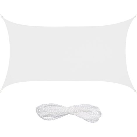 Voile d'ombrage rectangulaire, 2 x 4 m, Toile Pare-Soleil, Hydrofuge, avec Cordes, Blanche (1/5)