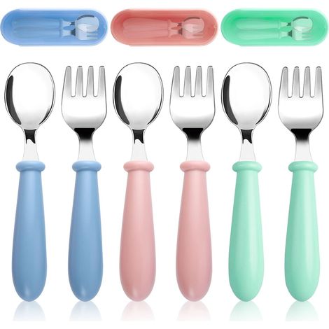 3 Set Baby Fork and Spoon, Toddler Ustensils Forks Spoons Couving Sett (1/5)