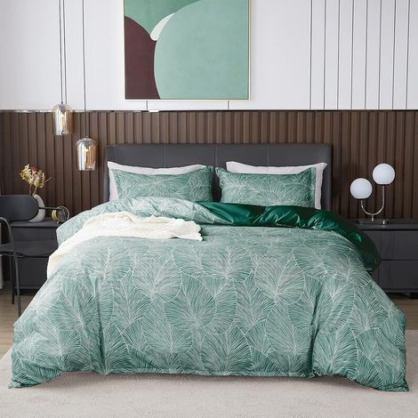 Tropical Leaves Duvet Cover Set, 1 x Duvet Cover 200x200 cm 2 Persons and 2 x Pillowcases 51x66 cm, Bed Linen with Zipper Closure Green (1/5)