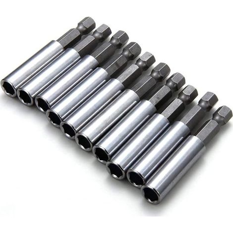 Jeu de 10 embouts de tournevis magnétiques hexagonaux 1/4 pouces avec tige d'extension pour un changement rapide et une utilisation par impact, adaptés aux vis et écrous (1/5)