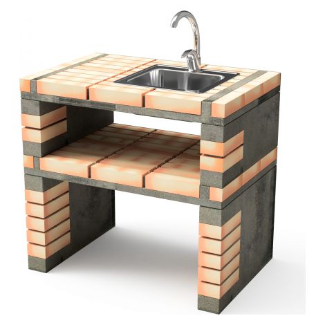 MOVELAR - Module avec évier et robinet, support latéral Californi Plus pour Barbecue en Béton Préfabriqué (Gris, orange - 86,5 x 58 x 58 cm) - Usage Extérieur