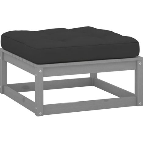 Repose-pied，Tabouret de pied，Pouf de jardin avec coussin Gris Bois de pin massif CNENE913608 (1/5)