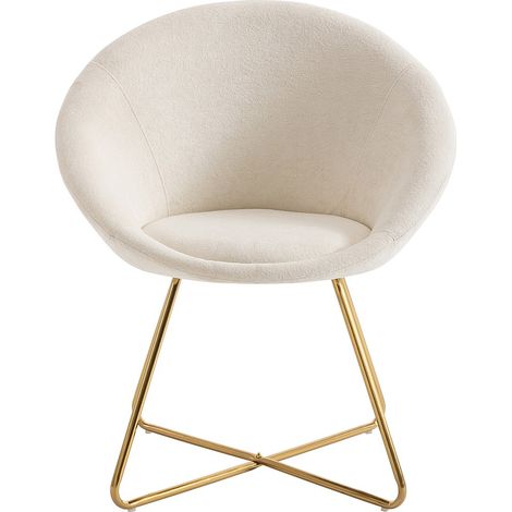 Chaise en tissu bouclette et métal doré - Blanc - BURBAN (1/4)