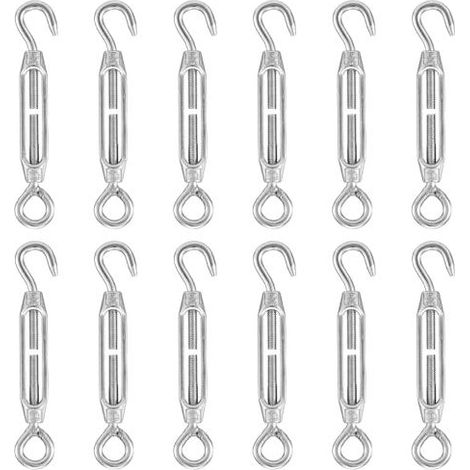 12-teiliges Set verstellbarer Drahtseilspannschlösser M4 aus Edelstahl 304, robust, mit korrosionsbeständigen Haken und Ösen für Drahtseile - (1/5)