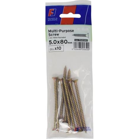 ForgeFix FPKMPS580Y Multi-Purpose Pozi Screw CSK ST ZYP 5.0 x 80mm ForgePack 10