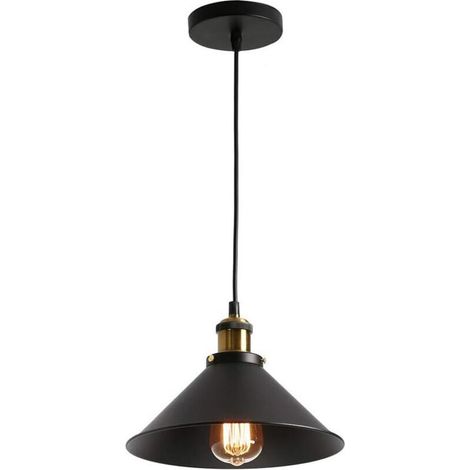 26cm Vintage Lustre Suspension industrielle Lampe de Plafond Abat-Jour Noir (1/4)