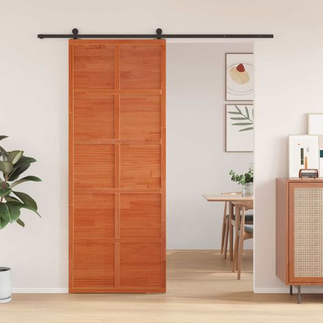 vidaXL Barn Door Wax brown 80 x 208 cm Solid Pine Wood