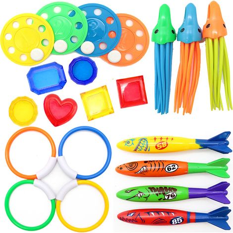 Lot de 21 jouets de plongée pour enfants, jeux de piscine amusants, ensemble de jeu avec évier, cadeaux de plongée sous-marine avec sacs de rangement, comprenant des anneaux de plongée en forme de req (1/5)