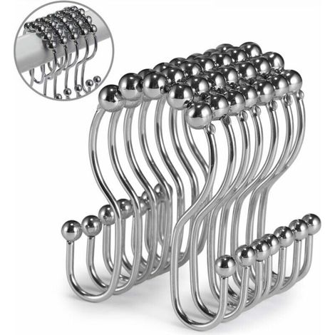 Ganci per tenda da doccia, 12 pezzi, anelli per tenda da doccia, rullo in acciaio inox, antiruggine, doppi ganci scorrevoli anticaduta per tende da doccia per bagno