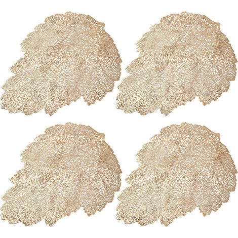 Lot de 4 sets de table en forme de feuille, lavables, résistants à la chaleur et aux taches, écologiques - Or rose (1/5)
